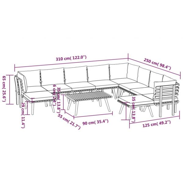 11-tlg. Garten-Lounge-Set mit Kissen Massivholz Akazie