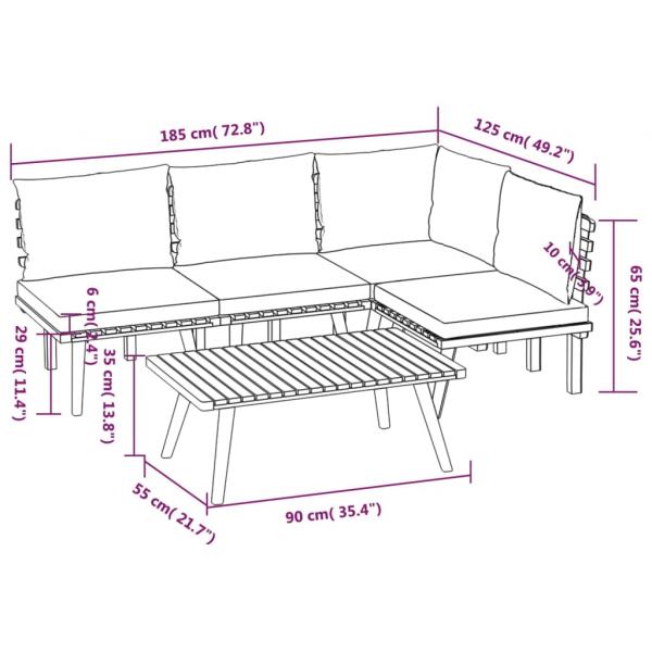 5-tlg. Garten-Lounge-Set mit Kissen Massivholz Akazie