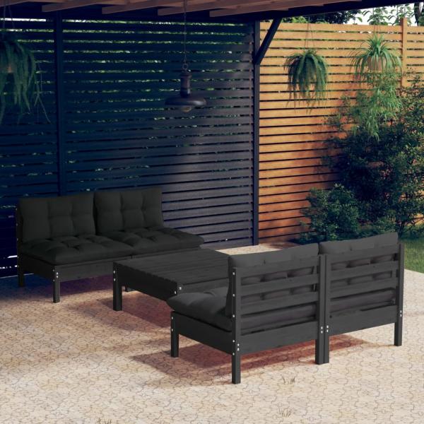 ARDEBO.de - 5-tlg. Garten-Lounge-Set mit Anthrazit Kissen Kiefernholz