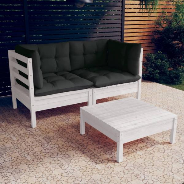 ARDEBO.de - 3-tlg. Garten-Lounge-Set mit Anthrazit Kissen Kiefernholz