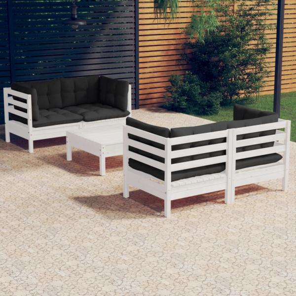 ARDEBO.de - 5-tlg. Garten-Lounge-Set mit Anthrazit Kissen Kiefernholz