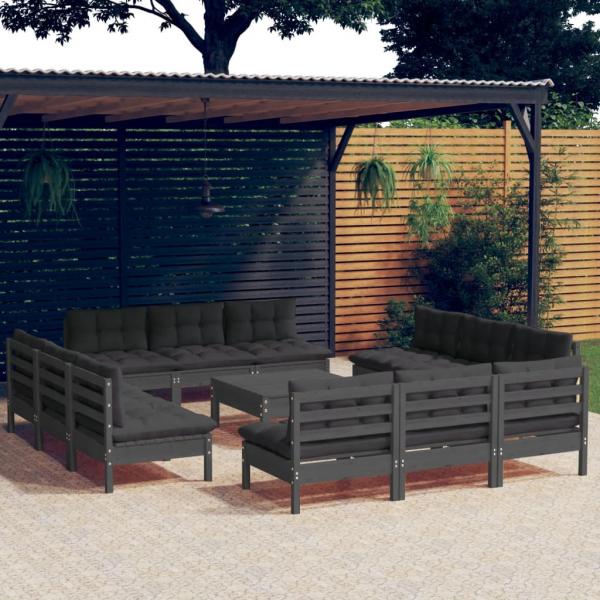 ARDEBO.de - 13-tlg. Garten-Lounge-Set mit Anthrazit Kissen Kiefernholz