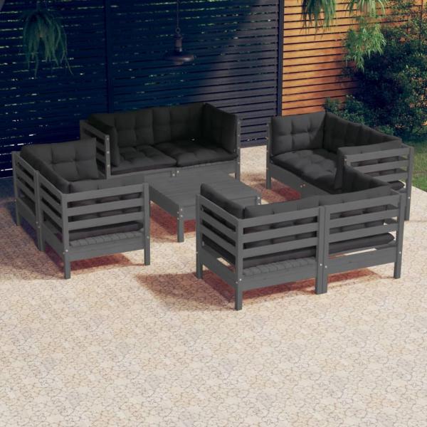 ARDEBO.de - 9-tlg. Garten-Lounge-Set mit Anthrazit Kissen Kiefernholz