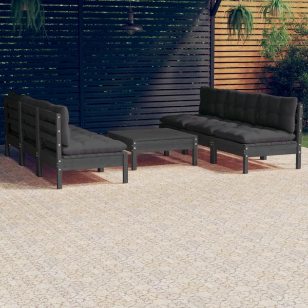 ARDEBO.de - 7-tlg. Garten-Lounge-Set mit Anthrazit Kissen Kiefernholz