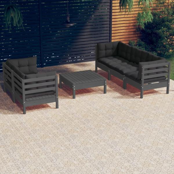 ARDEBO.de - 6-tlg. Garten-Lounge-Set mit Anthrazit Kissen Kiefernholz