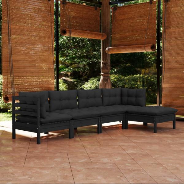 ARDEBO.de - 5-tlg. Garten-Lounge-Set mit Kissen Schwarz Kiefernholz