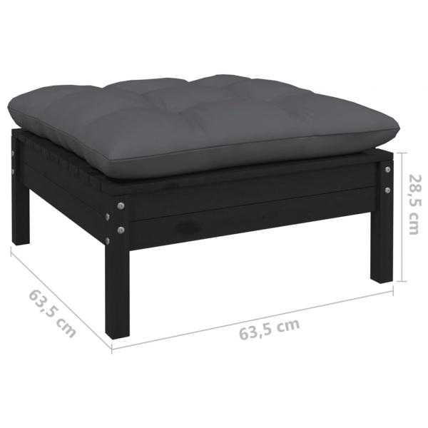 9-tlg. Garten-Lounge-Set mit Kissen Schwarz Kiefernholz