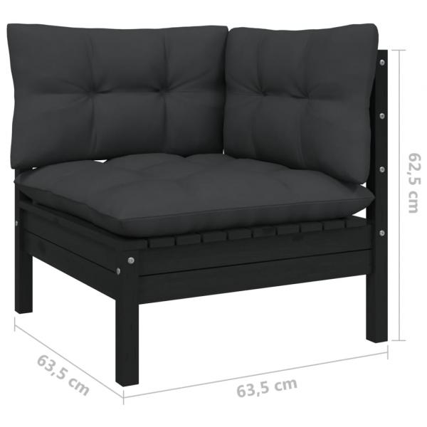 11-tlg. Garten-Lounge-Set mit Kissen Schwarz Kiefernholz