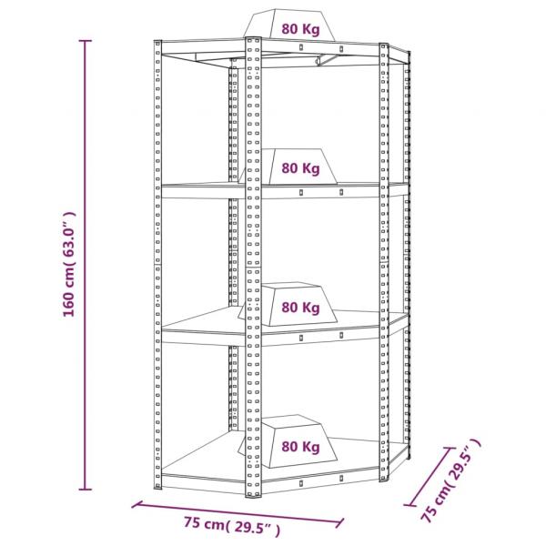 Eckregal mit 4 Böden Silbern Stahl & Holzwerkstoff