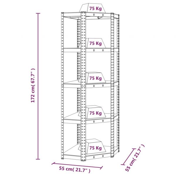 Eckregal mit 5 Böden Silbern Stahl & Holzwerkstoff