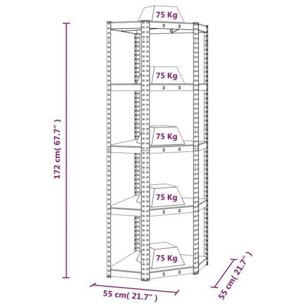 Eckregal mit 5 Böden Anthrazit Stahl & Holzwerkstoff