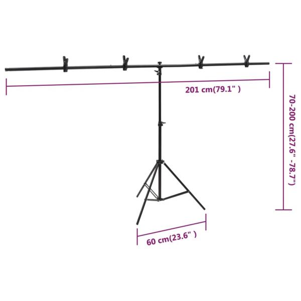 Hintergrundständer T-Form Schwarz 201x60x(70-200) cm