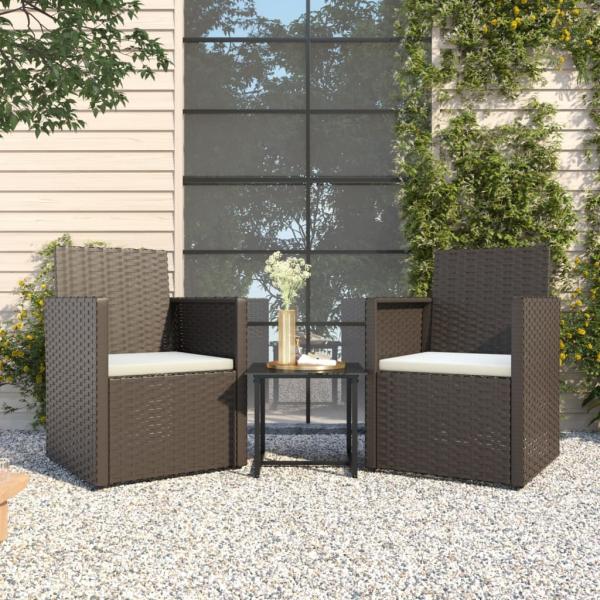 ARDEBO.de - 3-tlg. Garten-Sofagarnitur mit Kissen Schwarz Poly Rattan