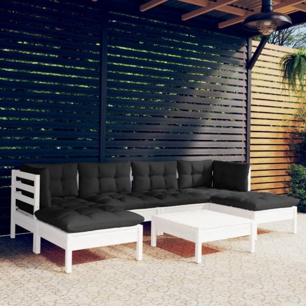 ARDEBO.de - 7-tlg. Garten-Lounge-Set mit Kissen Weiß Kiefernholz