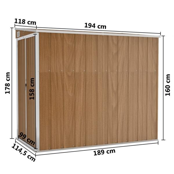 Anbauschuppen Braun 118x194x178 cm Verzinkter Stahl