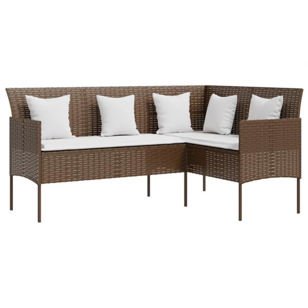 5-tlg. Sofagarnitur in L-Form mit Kissen Poly Rattan Braun