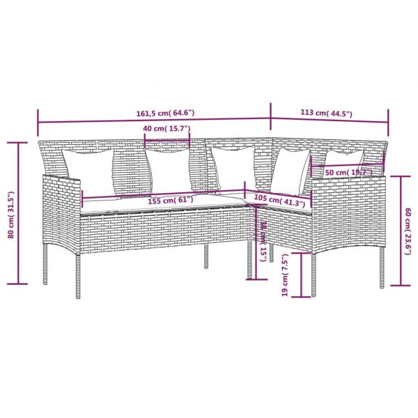 5-tlg. Sofagarnitur in L-Form mit Kissen Poly Rattan Schwarz