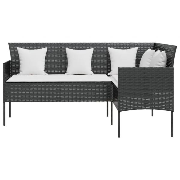 5-tlg. Sofagarnitur in L-Form mit Kissen Poly Rattan Schwarz