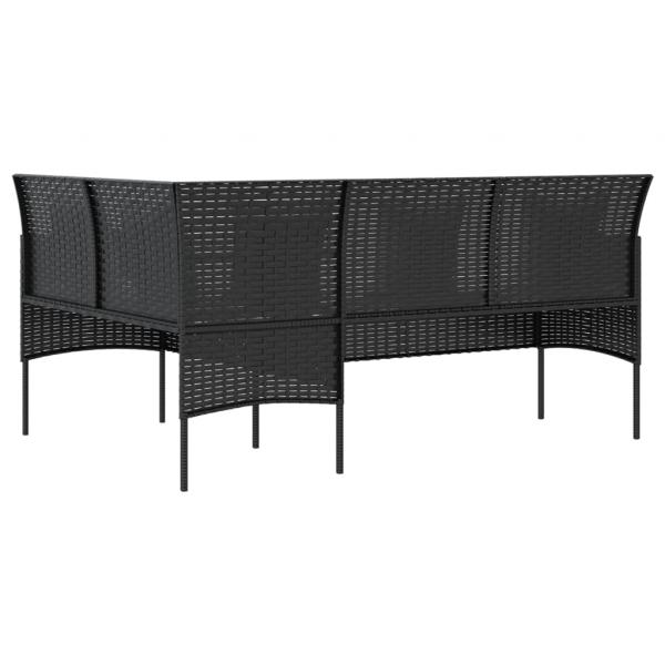 5-tlg. Sofagarnitur in L-Form mit Kissen Poly Rattan Schwarz