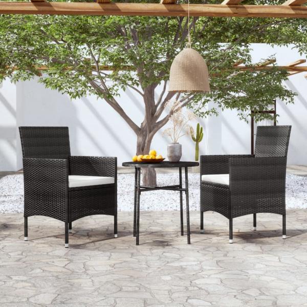 ARDEBO.de - 3-tlg. Garten-Essgruppe Poly Rattan Schwarz 