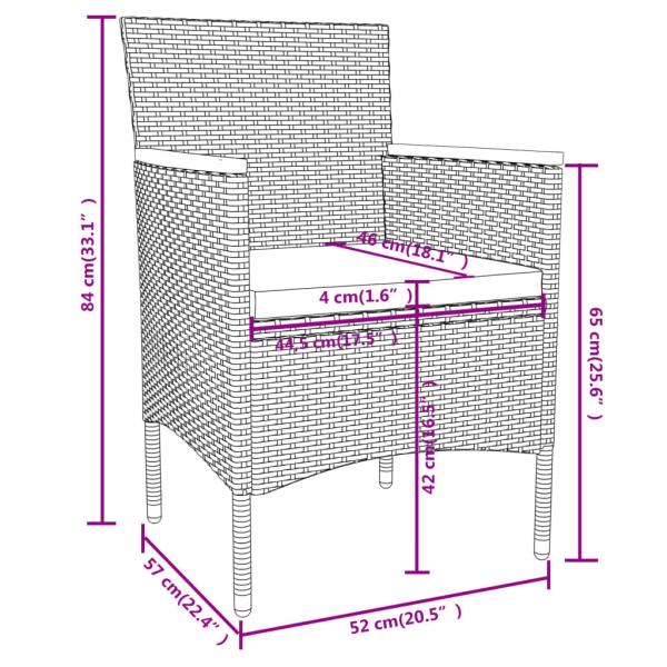 3-tlg. Garten-Essgruppe Poly Rattan Schwarz 