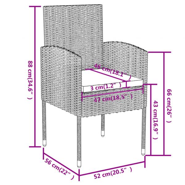 3-tlg. Garten-Essgruppe Poly Rattan Schwarz 