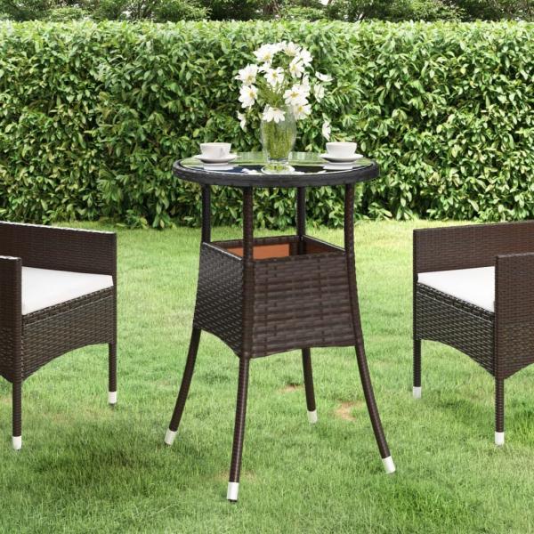 ARDEBO.de - Gartentisch Ø60x75 cm Hartglas und Poly Rattan Braun