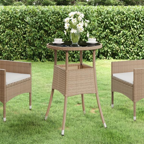 ARDEBO.de - Gartentisch Ø60x75 cm Hartglas und Poly Rattan Beige