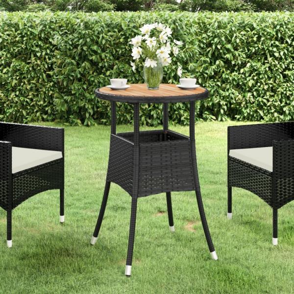 ARDEBO.de - Gartentisch Ø60x75 cm Akazienholz und Poly Rattan Schwarz