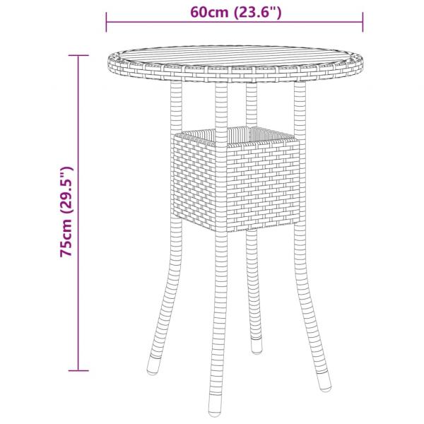 Gartentisch Ø60x75 cm Akazienholz und Poly Rattan Schwarz