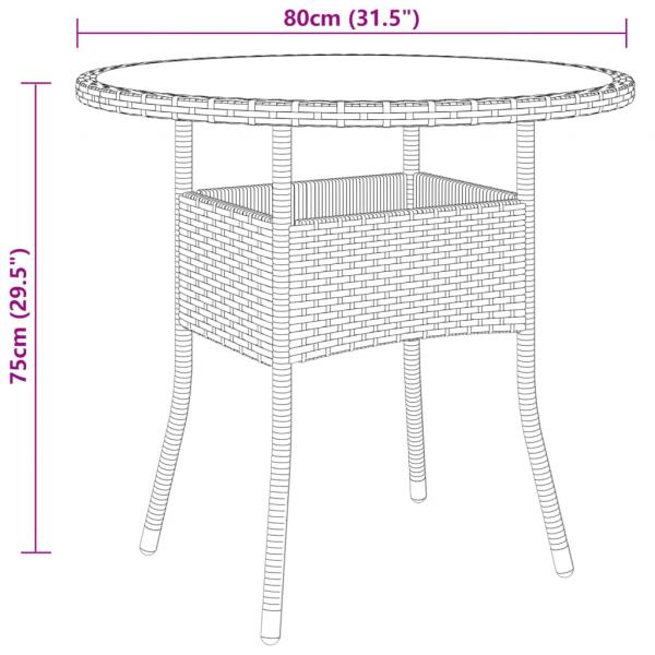 Gartentisch Ø80x75 cm Hartglas und Poly Rattan Braun