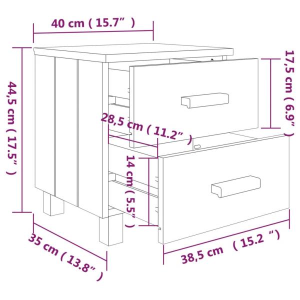 Nachttische HAMAR 2 Stk. Hellgrau 40x35x44,5 cm Massivholz