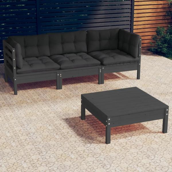 ARDEBO.de - 4-tlg. Garten-Lounge-Set mit Anthrazit Kissen Kiefernholz