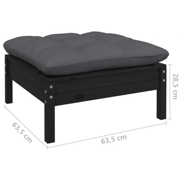 5-tlg. Garten-Lounge-Set mit Kissen Schwarz Kiefernholz