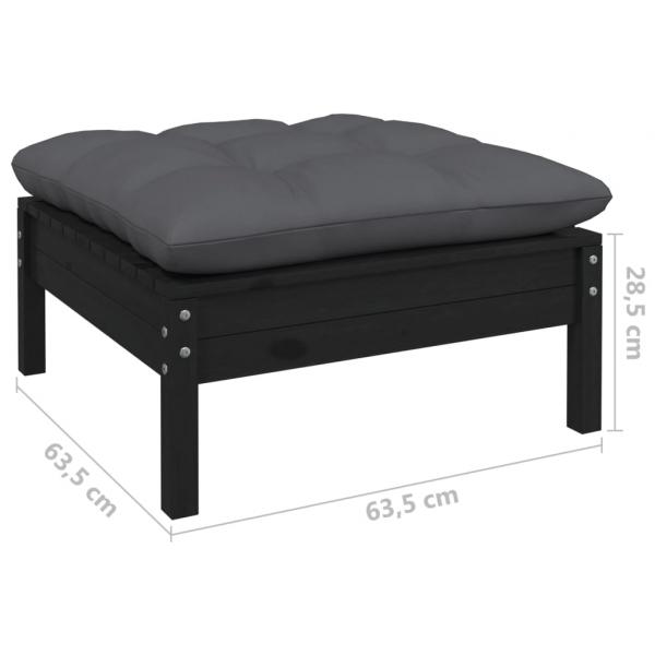 7-tlg. Garten-Lounge-Set mit Kissen Schwarz Kiefernholz