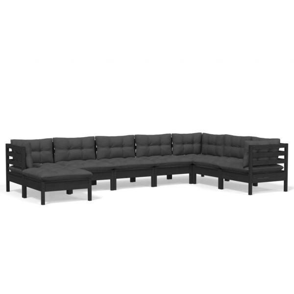 8-tlg. Garten-Lounge-Set mit Kissen Schwarz Massivholz Kiefer