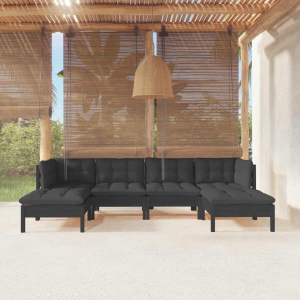 ARDEBO.de - 6-tlg. Garten-Lounge-Set mit Kissen Schwarz Kiefernholz