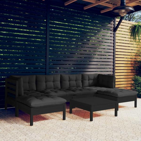 ARDEBO.de - 7-tlg. Garten-Lounge-Set mit Kissen Schwarz Kiefernholz