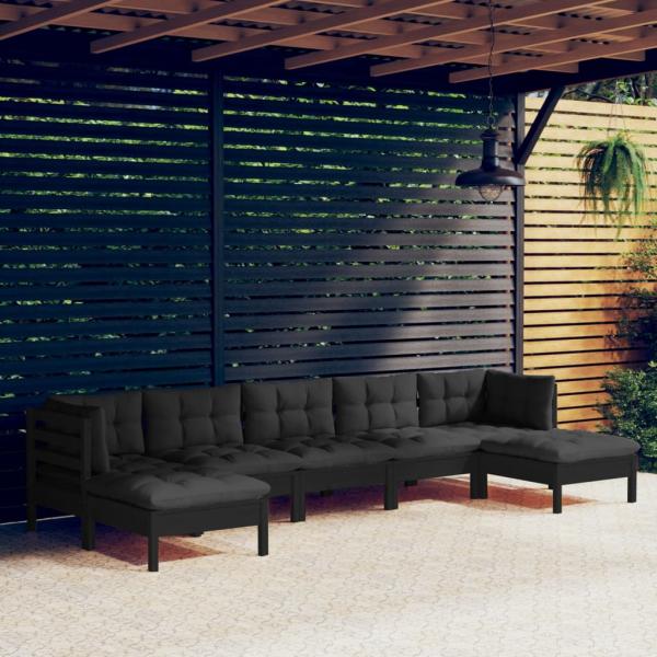 ARDEBO.de - 7-tlg. Garten-Lounge-Set mit Kissen Schwarz Kiefernholz