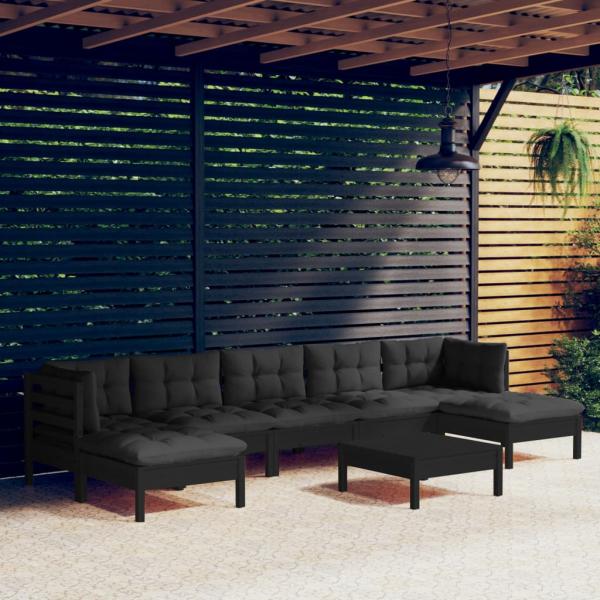 ARDEBO.de - 8-tlg. Garten-Lounge-Set mit Kissen Schwarz Kiefernholz