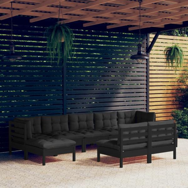 ARDEBO.de - 9-tlg. Garten-Lounge-Set mit Kissen Schwarz Kiefernholz