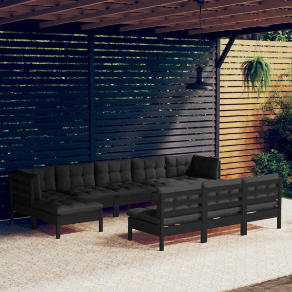 ARDEBO.de - 10-tlg. Garten-Lounge-Set mit Kissen Schwarz Kiefernholz