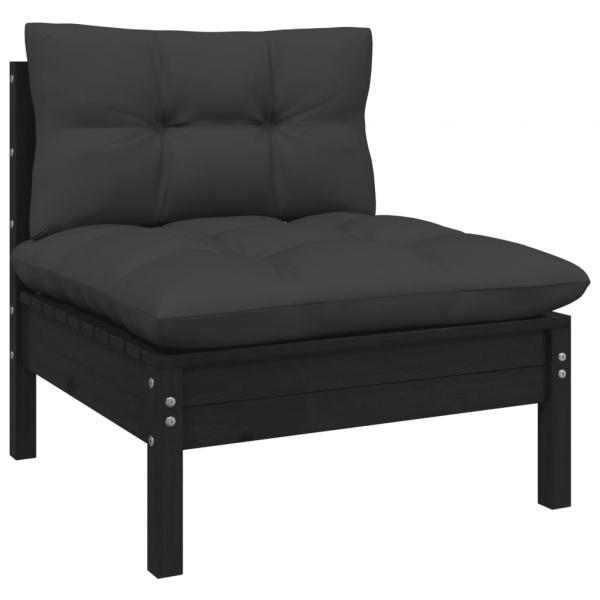 9-tlg. Garten-Lounge-Set mit Kissen Schwarz Kiefer Massivholz