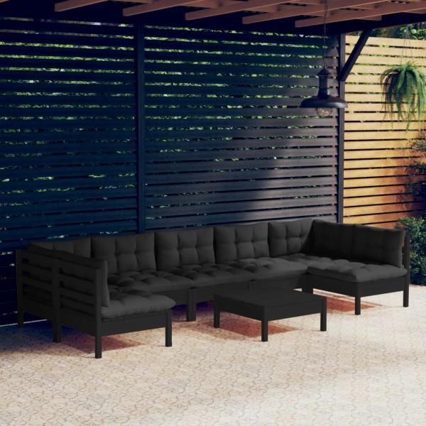 ARDEBO.de - 8-tlg. Garten-Lounge-Set mit Kissen Schwarz Massivholz Kiefer