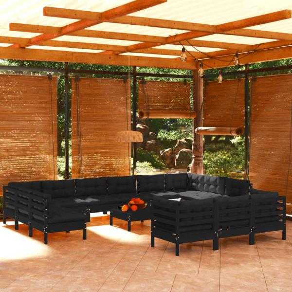 ARDEBO.de - 14-tlg. Garten-Lounge-Set mit Kissen Schwarz Kiefernholz