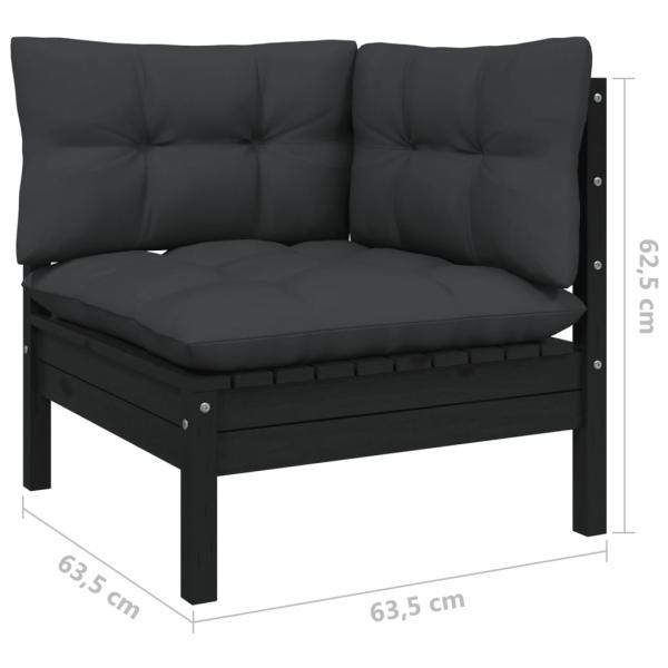 14-tlg. Garten-Lounge-Set mit Kissen Schwarz Kiefernholz