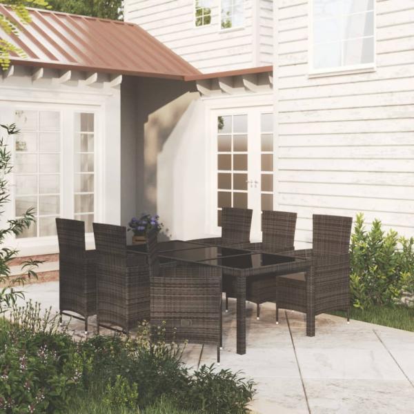 ARDEBO.de - 7-tlg. Garten-Essgruppe mit Auflagen Poly Rattan Schwarz