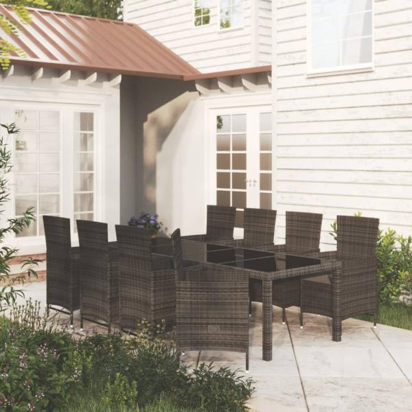 ARDEBO.de - 9-tlg. Garten-Essgruppe mit Kissen Poly Rattan Schwarz