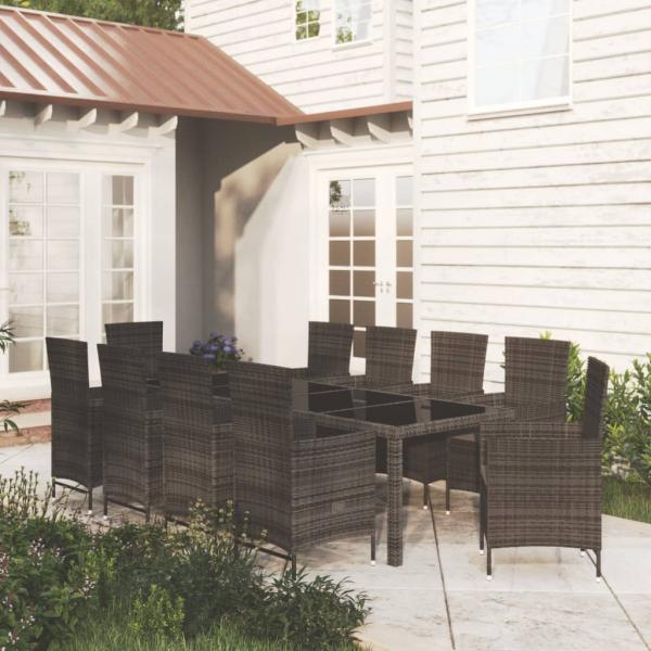 ARDEBO.de - 11-tlg. Garten-Essgruppe mit Kissen Poly Rattan Schwarz