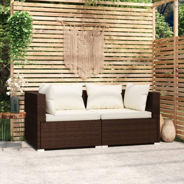 ARDEBO.de - 2-Sitzer-Sofa mit Kissen Braun Poly Rattan